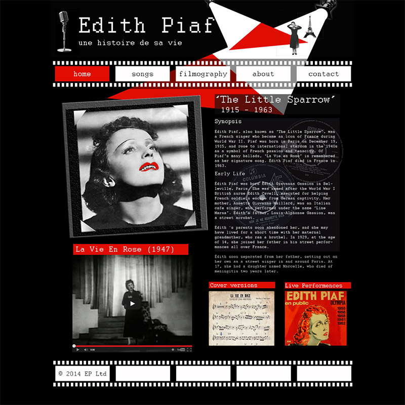 Edith Piaf Fan Website Homepage image
